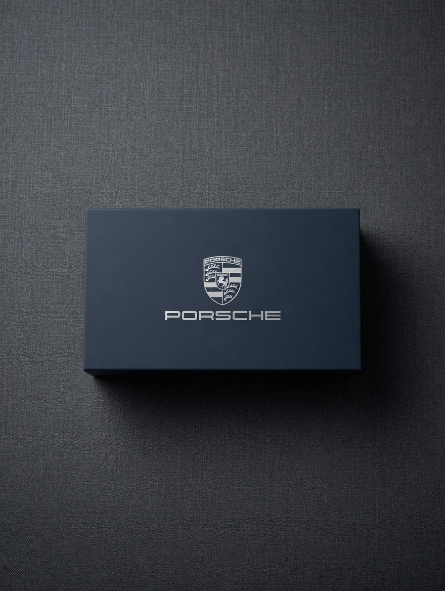 Porte-clés Porsche en cuir Vert avec écusson en métal doré