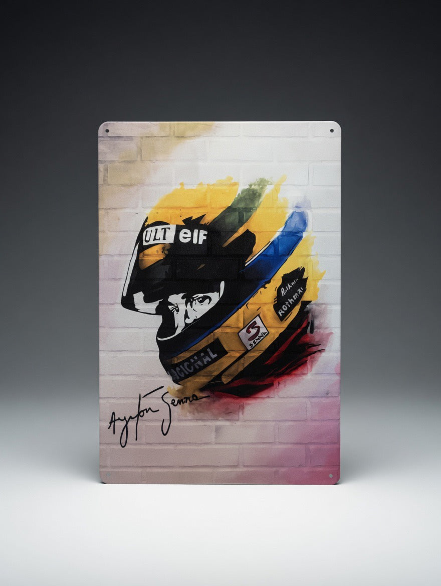 Plaque Métal Vintage Casque Ayrton Senna – 30 x 20 cm