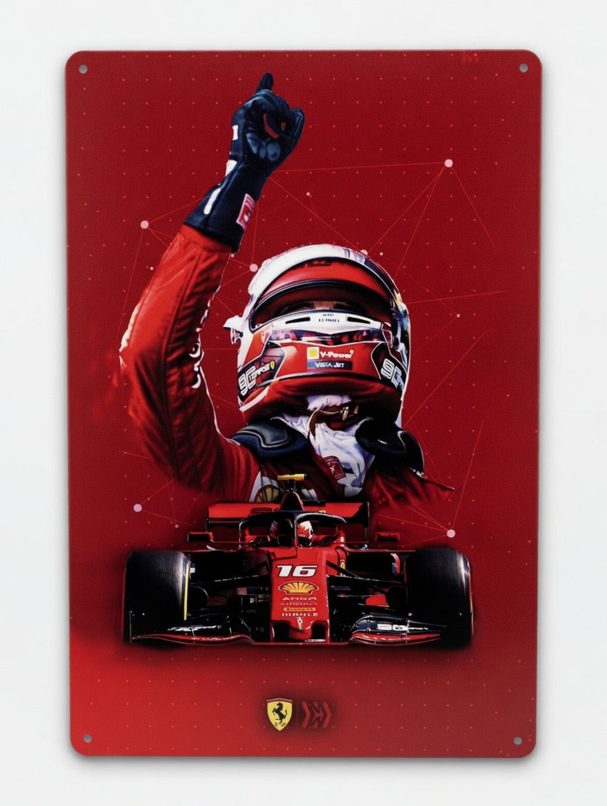 Plaque Métal Charles Leclerc – Victoire Ferrari N°16 30 x 20 cm
