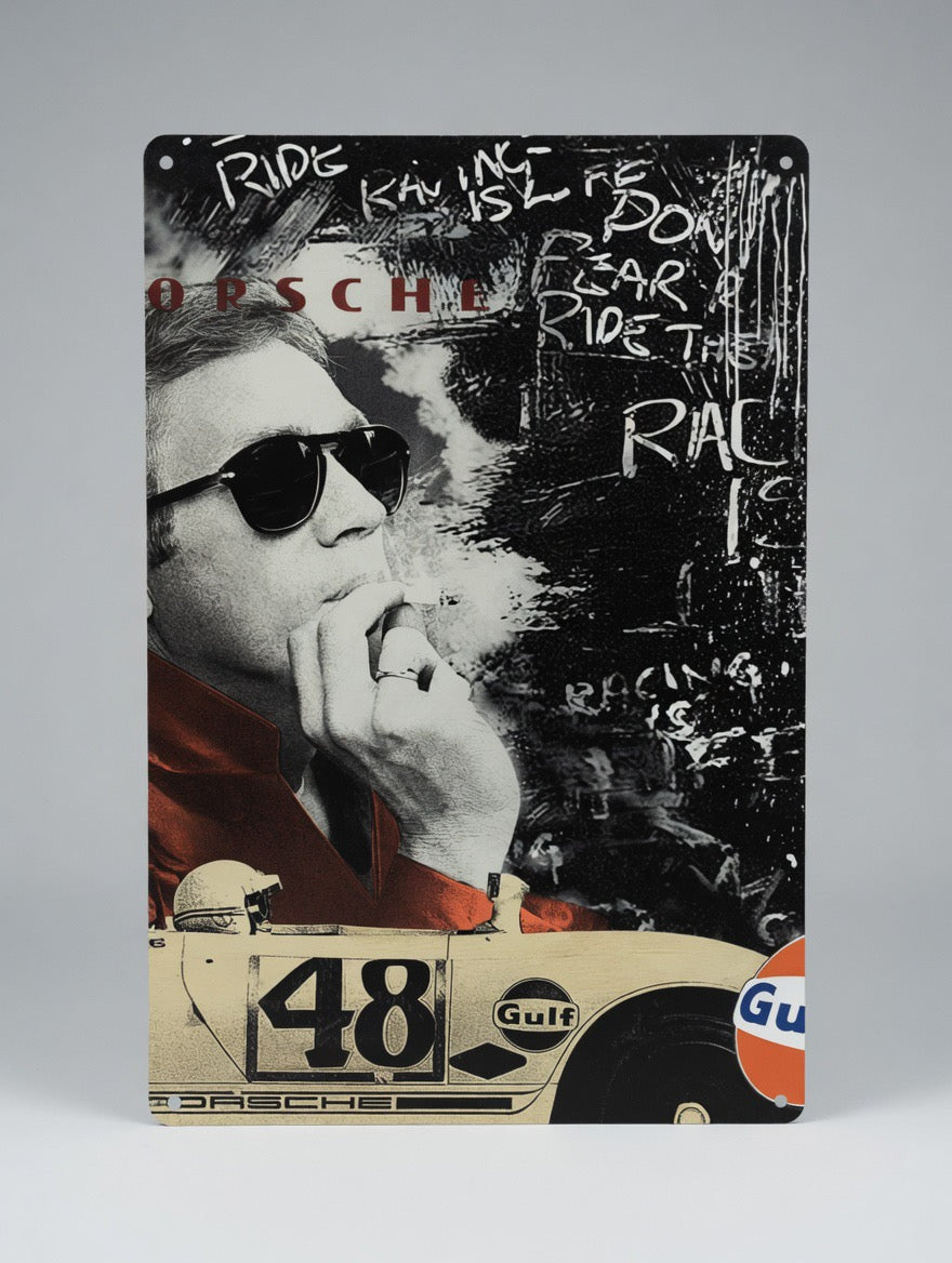 Plaque Métal Steve McQueen – Porsche Gulf Racing 30 x 20 cm
