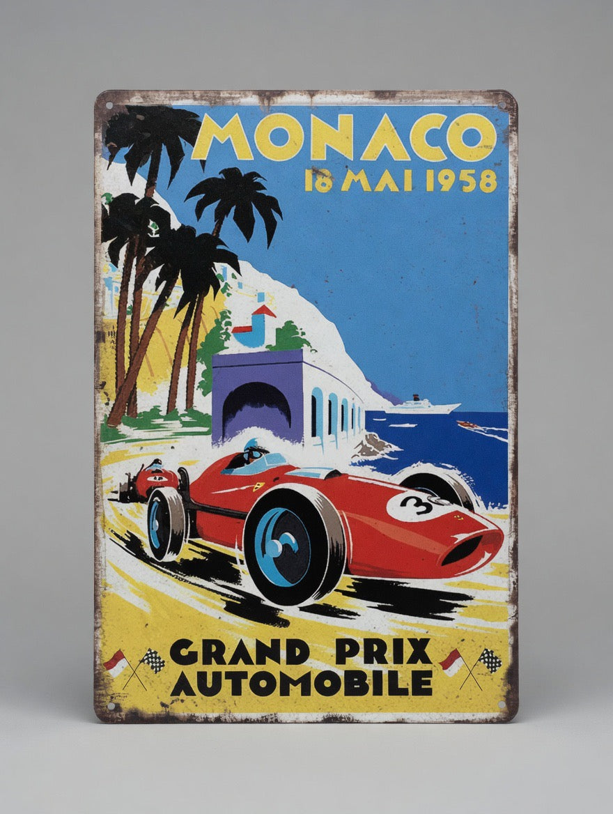 Plaque Métal Monaco Grand Prix 1958 30 x 20 cm