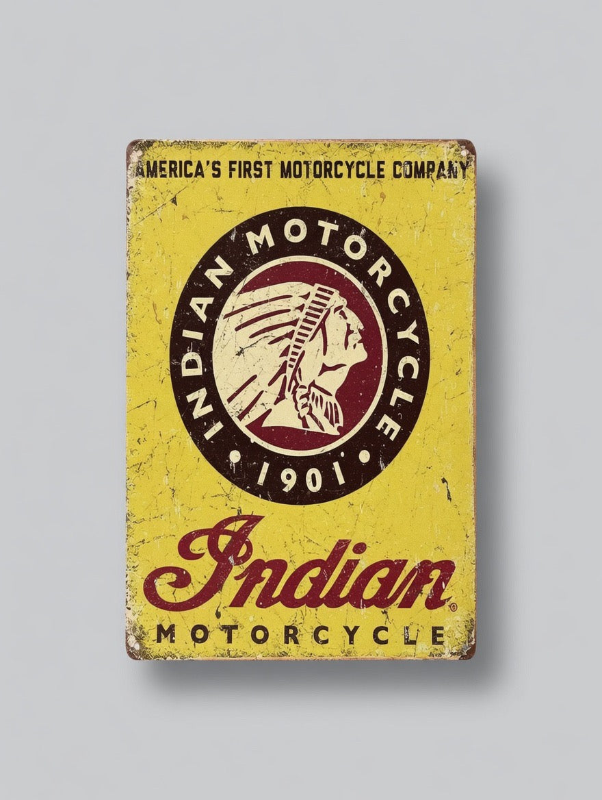 Plaque Métal Indian Motorcycle Vintage 30 x 20 cm