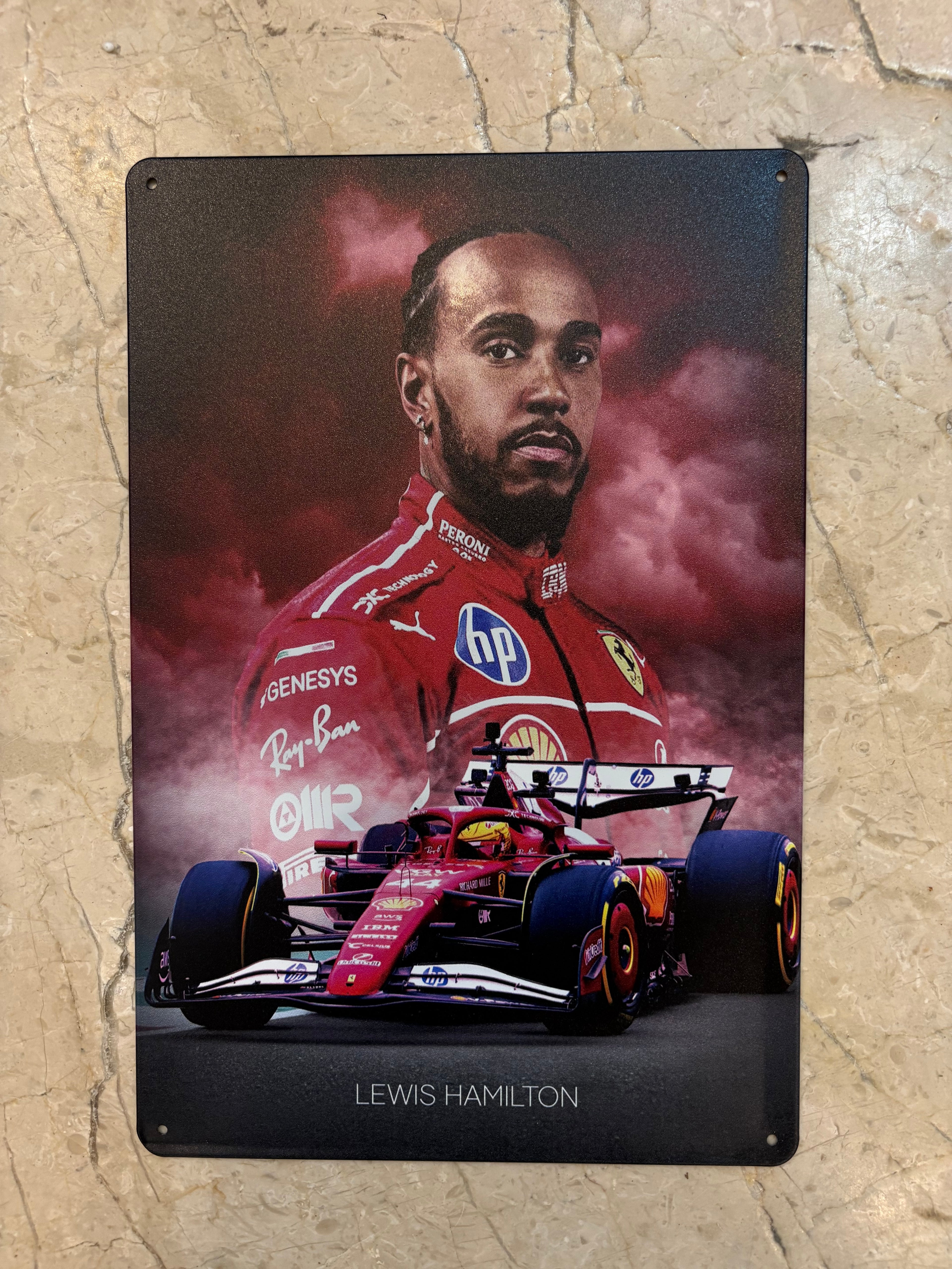 Plaque Métal Lewis Hamilton Ferrari 30 x 20 cm
