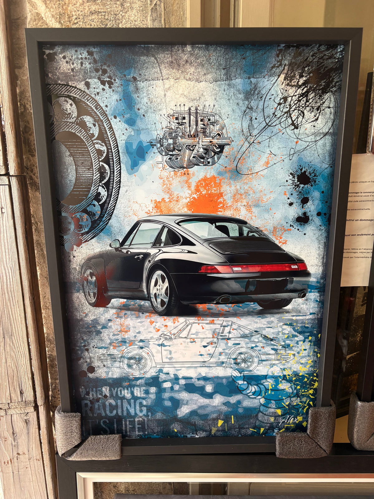 Tableau Porsche NOIR Artiste ALEX 40*60 cm
